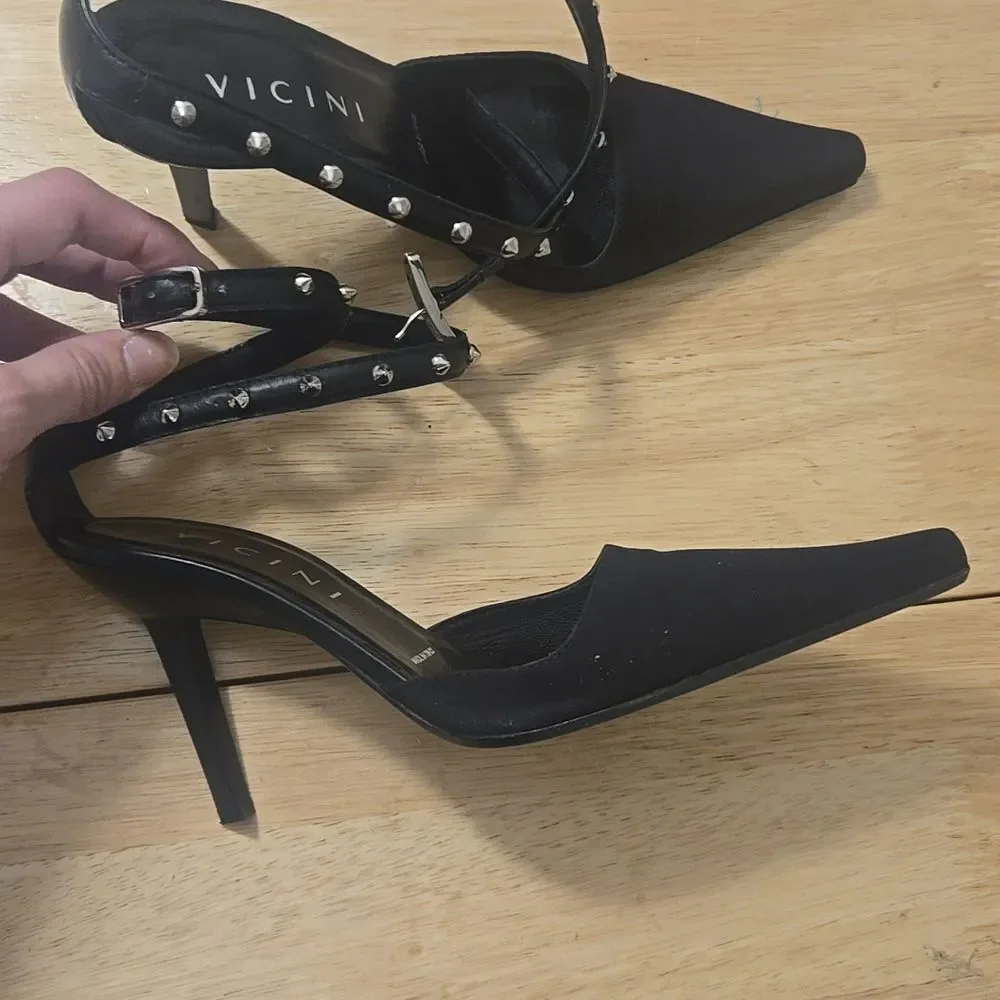 Vicini Criss Cross Studded Ankle Strap Heels - Picture 1 of 9
